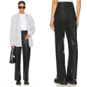 NWT Paige Size 32 Straight Trouser Pant Black Sasha Zip Fly Faux Leather $259